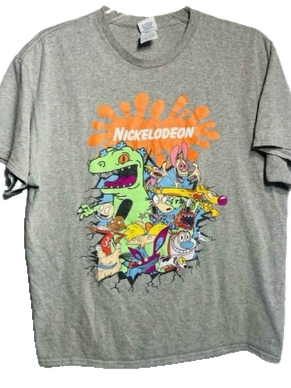 90s Nickelodeon Men Gray Crew Neck Short Sleeve Pullover Graphic T Shirt Size L